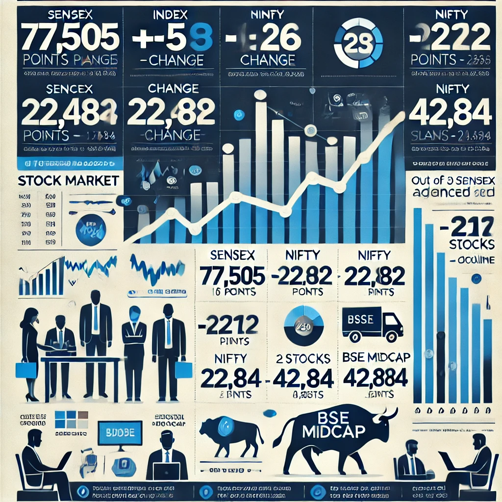DALL%C2%B7E 2025 02 01 16.43.17 A Professional Infographic Showing The Stock Market Summary After The Budget Announcement On February 1. The Infographic Should Have A Clean And Moder